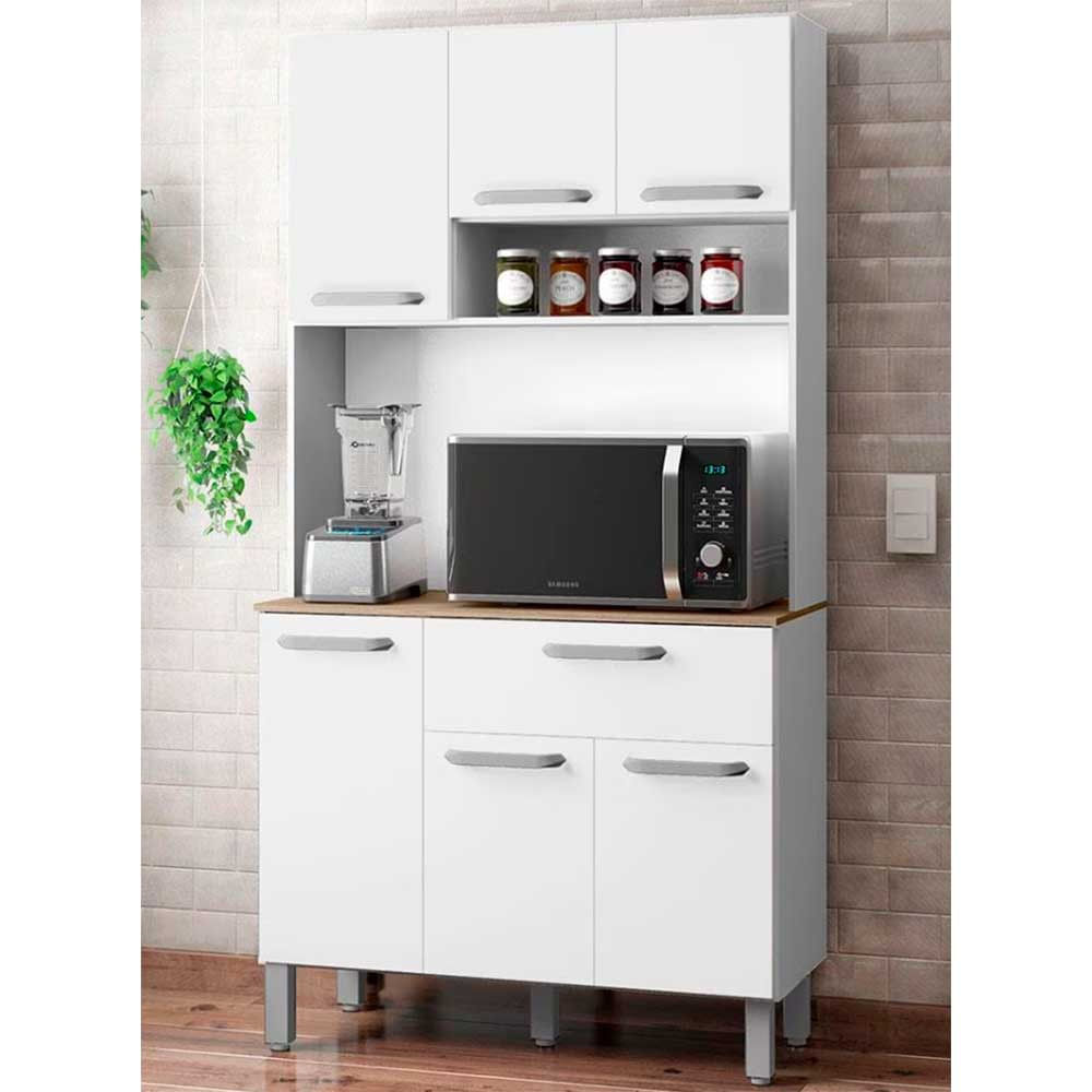 Cozinha Compacta Poliman Sofia Com 6 Portas, 1 Gaveta E 2 Prateleiras - 91cm De Largura