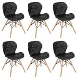 Kit 6 Cadeiras Estofadas Charles Eames Eiffel Slim Wood Confort Preto Preto