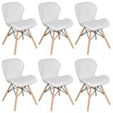 Kit 6 Cadeiras Estofadas Charles Eames Eiffel Slim Wood Confort Branco Branco