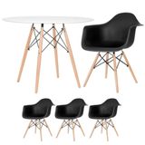 Mesa Redonda Eames 100 Cm Branco + 3 Cadeiras Eiffel Daw Preto Preto