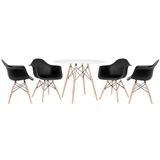 Mesa Redonda Eames 100 Cm Branco + 4 Cadeiras Eiffel Daw Preto Preto