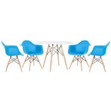 Mesa Redonda Eames 100 Cm Branco + 4 Cadeiras Eiffel Daw Azul Céu Azul Céu