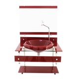 GABINETE COM CUBA PARA BANHEIRO DE VIDRO ITXX 60CM INOX VERMELHO CEREJA COM TORNEIRA CROMADA