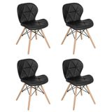 Kit 4 Cadeiras Estofadas Charles Eames Eiffel Slim Wood Confort Preto Preto