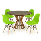 Conjunto Mesa De Jantar Redonda Cecília Amadeirada Natural 120cm Com 4 Cadeiras Eames Eiffel - Verde