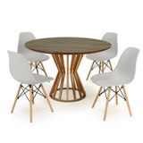 Conjunto Mesa De Jantar Redonda Cecília Amadeirada Natural 120cm Com 4 Cadeiras Eames Eiffel - Cinza