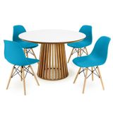 Conjunto Mesa De Jantar Redonda Luana Amadeirada Branca 120cm Com 4 Cadeiras Eames Eiffel - Turquesa