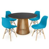 Conjunto Mesa De Jantar Redonda Luana Amadeirada Preta 120cm Com 4 Cadeiras Eames Eiffel - Turquesa