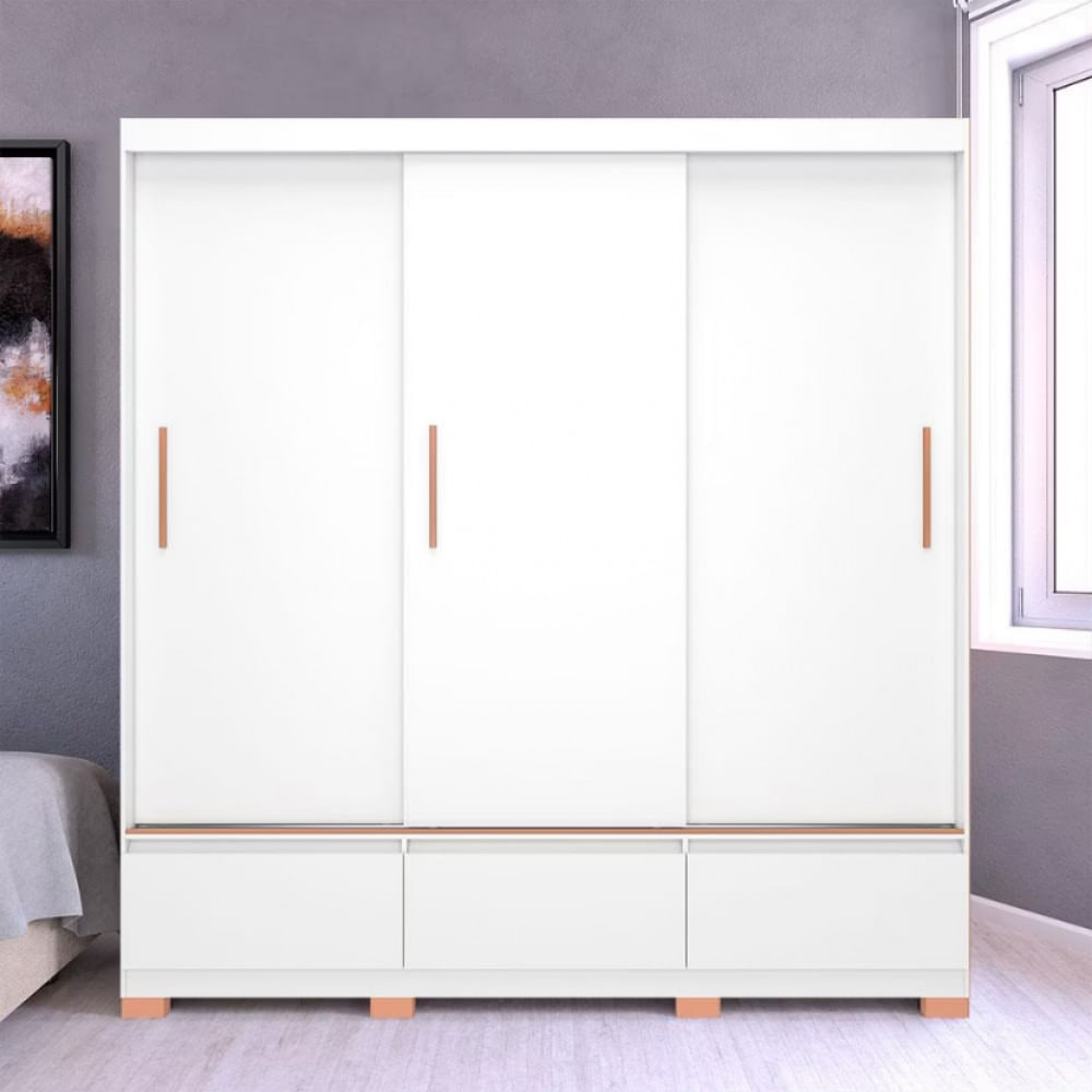 Guarda Roupa Casal Bartira Monza 3 Portas De Correr 3 Gavetas