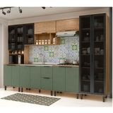 Cozinha Modulada Completa Mdf 6 Peças Lombardia Com Portas De Vidro - Cor Freijó Jade