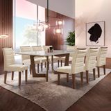 Conjunto Sala De Jantar Nápoles Tampo Vidro/mdf Com 8 Cadeiras Genova Smart Plus Cel Móveis Chocolate/off White/bege