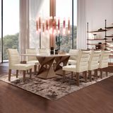 Conjunto Sala De Jantar Genova Tampo Vidro/mdf Com 8 Cadeiras Genova Smart Plus Cel Móveis Chocolate/off White/bege