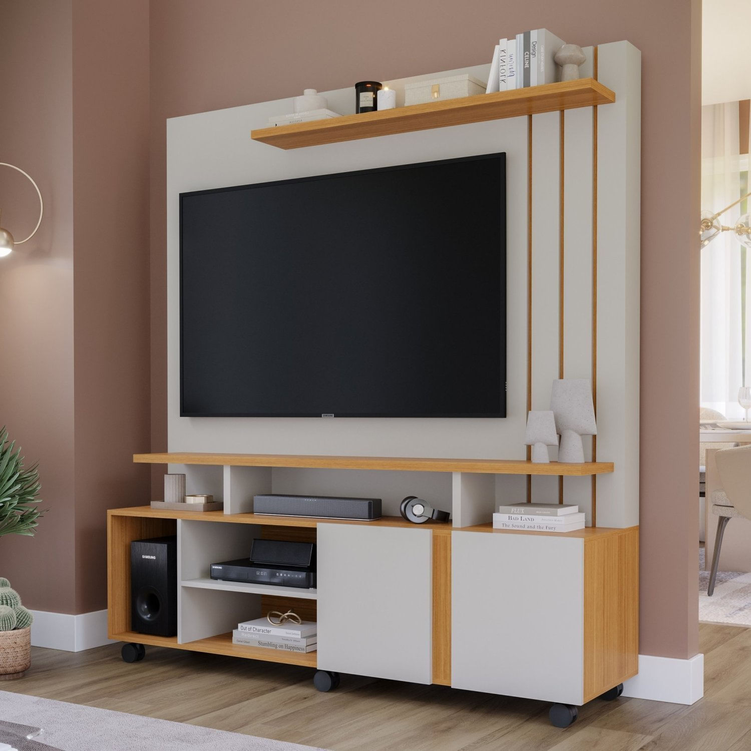 Estante Home Para Tv Até 55 Polegadas 2 Portas Valência Permobili Off White/nature