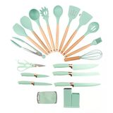 Kit 19 Utensílios Cozinha Silicone Concha Espátula - Verde