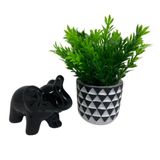 Vaso estampa triângulo e elefante preto de cerâmica