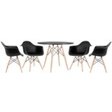 Mesa Redonda Eames 100 Cm Preto + 4 Cadeiras Eiffel Daw Preto Preto