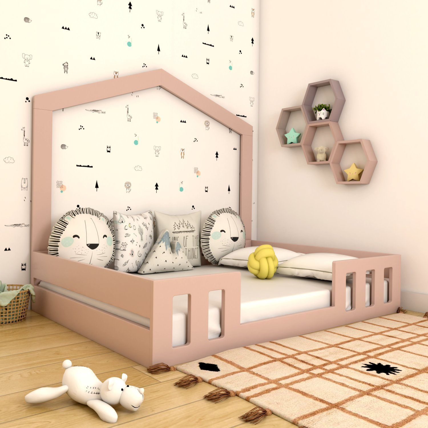 Cama Casal Com Casinha Montessoriana Play Rosa