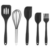 Kit Utensílios Cozinha De Silicone Não Risca 5 Peças Preto