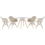 Mesa Redonda Eames Com Tampo De Vidro 70 Cm + 4 Cadeiras Eiffel Daw Nude