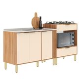 Balcão De Pia Com Espaço Para Fogão Cooktop E Forno 200cm Karina Nogal Off White