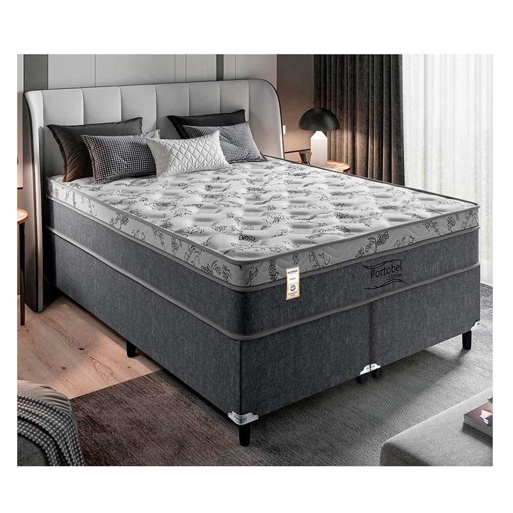 Cama Box Conjugada King Size Portobel Orion Com Molas Ensacadas E Revestimento Em Tecido Poliéster 72x193x203cm