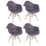 Kit 4 Cadeiras Charles Eames Eiffel Daw Com Braços E Pés De Madeira Clara Cinza Névoa Cinza Névoa