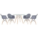 Mesa Redonda Eames Com Tampo De Vidro 100 Cm + 4 Cadeiras Eiffel Daw Cinza Escuro Cinza-escuro