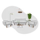 Conjunto Sofá Ravena 3 Lugares + 2 Poltronas Ravena Corino Branco