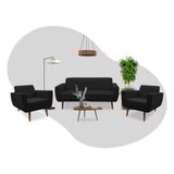 Conjunto Sofá Ravena 3 Lugares + 2 Poltronas Ravena Sued Preto