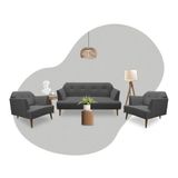 Conjunto Sofá Bréscia 3 Lugares + 2 Poltronas Bréscia Linho Grafite