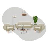 Conjunto Sofá Ravena 3 Lugares + 2 Poltronas Ravena Linho Cru