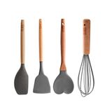 Kit 4 Utensílios Espátula Batedor Confeitar Bambu Silicone