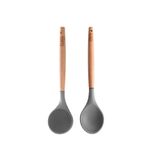 Kit 2 Utensílios Colher Concha Bambu Silicone Class Home