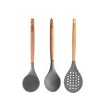 Kit 3 Utensílios Espumadeira Colher Concha Bambu Silicone