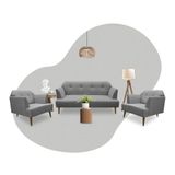 Conjunto Sofá Bréscia 3 Lugares + 2 Poltronas Bréscia Linho Cinza