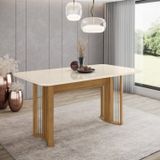 Mesa De Jantar 6 Lugares 160cm Tampo Mdf Com Vidro Canto Arredondado Ísis Off White/nature