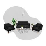 Conjunto Sofá Bréscia 2 Lugares + 2 Poltronas Bréscia Corino Preto