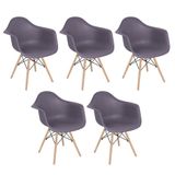 Kit 5 Cadeiras Charles Eames Eiffel Daw Com Braços E Pés De Madeira Clara Cinza Névoa Cinza Névoa