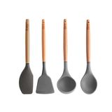 Kit 4 Utensílios Colher Concha Espátula Bambu Silicone