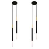 Kit 2 Luminárias Pendente Tubo Duplo Difusor Preto Dourado