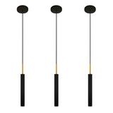 Kit 3 Luminárias Pendente Tubo Teto Sala Preto Dourado 40cm