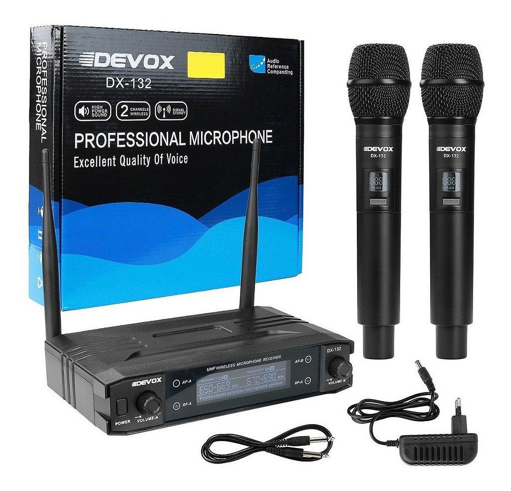 Microfone Sem Fio Duplo De Mão Uhf Devox Dx132 Profissional