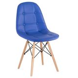 Cadeira Estofada Eames Eiffel Botonê - Base De Madeira Clara - Azul