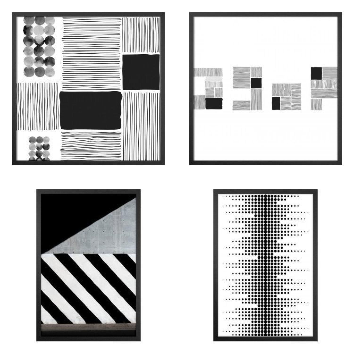 Kit 4 Quadros Abstrato Com Vidro Belchior Preto/branco