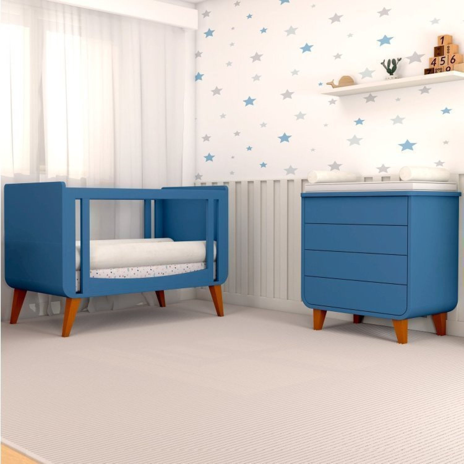 Quarto De Bebê Completo Berço 2 Em 1 Com Cômoda 4 Gavetas E-galaxy Espresso Móveis