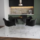 Mesa Jantar Redonda 110cm Preta Clips 3 Pés Com 4 Poltronas Pretas Ferro Branco - Cor: Preto