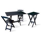 Conjunto De Mesa Dobrável 1,10x70 Com 2 Cadeiras Mais Mesa Aparador Preto