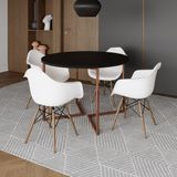 Mesa Jantar Industrial Preta 110cm Redonda Base V Cobre Com 4 Poltronas Brancas Madeira Cor: Preto