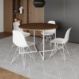 Mesa Industrial Jantar Redonda Amêndoa 110cm Base V Com 4 Cadeiras Eames Brancas Ferro Amendoa