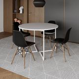 Mesa Jantar Industrial Redonda 110cm Branca Base V Ferro Branco C/4 Cadeiras Preta Base Made Branco